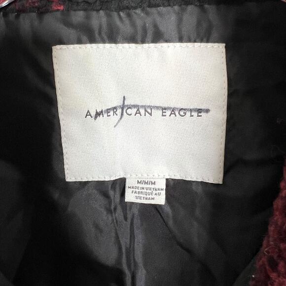 American Eagle AE Oversized Sherpa Fleece Pullover Buffalo Plaid Red M Medium - Picture 6 of 9